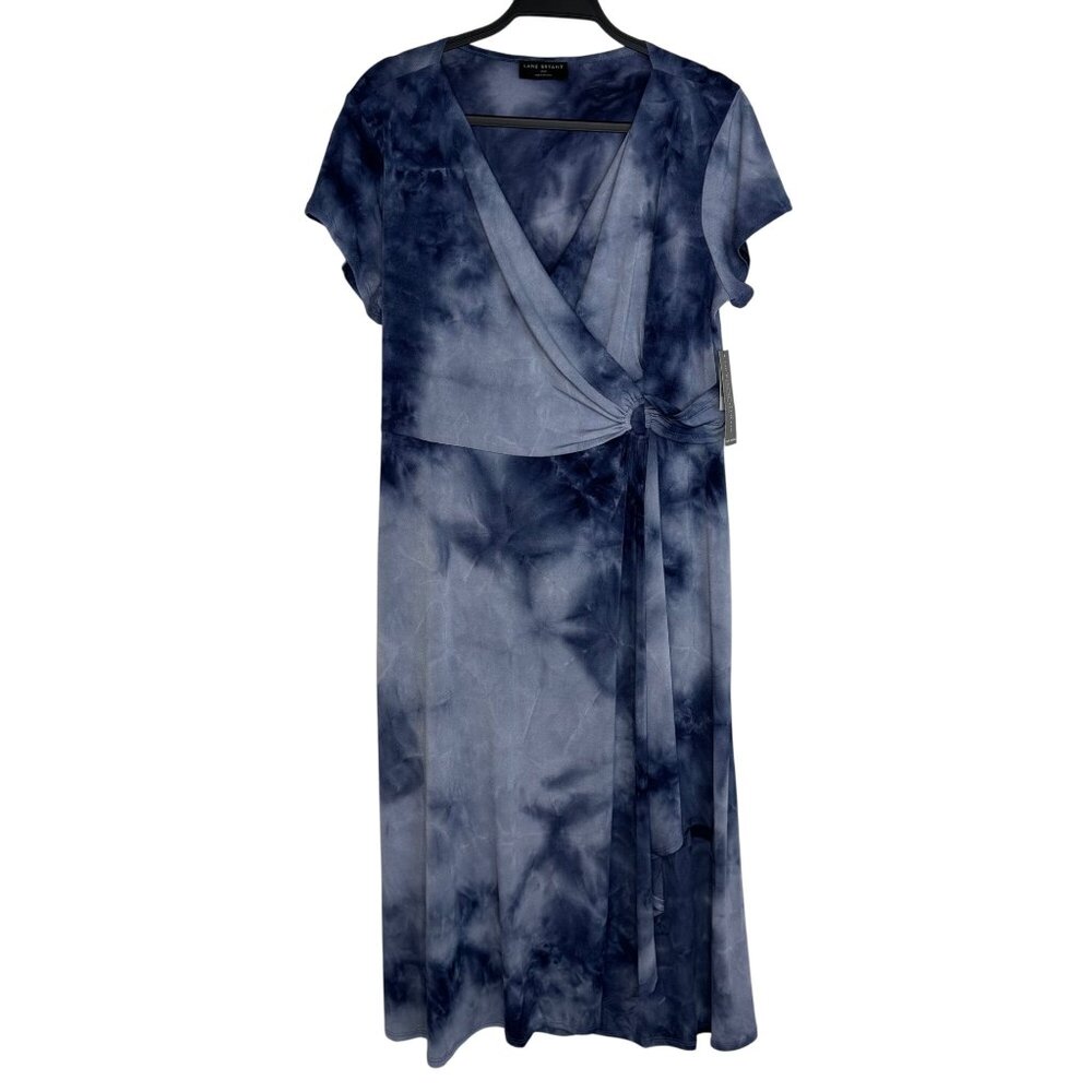 Lane Bryant Blue Tie-Dye‎ Faux Wrap Dress Size 14/16 Stretchy Lightweight